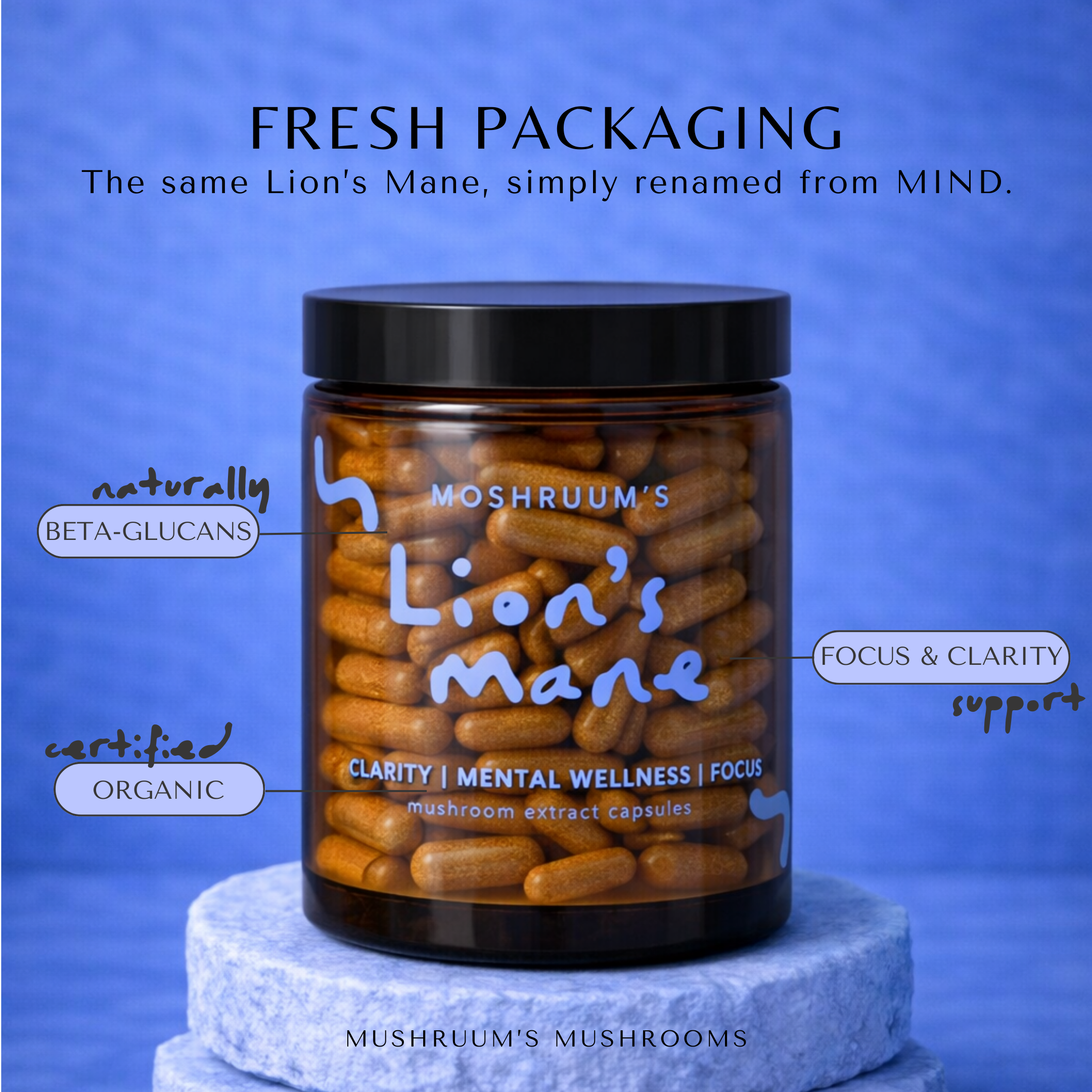 Organic Lion's Mane Mushroom Capsules – 20:1 Strength Extract 680mg – Brain & Memory