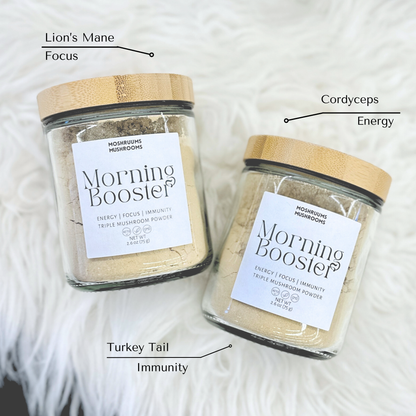 Morning Booster Triple Organic Mushroom Powder - Lions Mane - Turkey Tail - Cordyceps