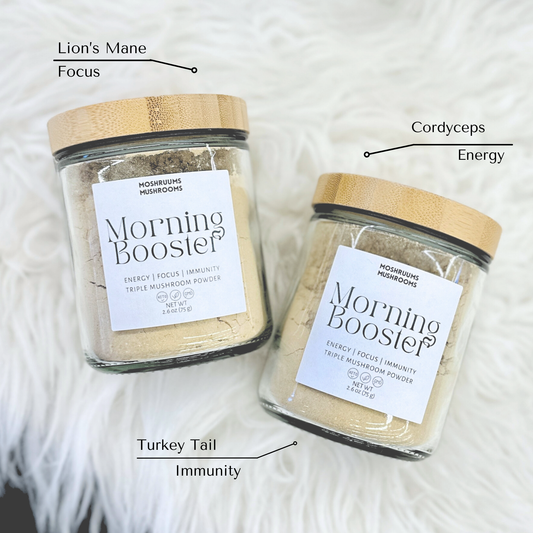 Morning Booster Triple Organic Mushroom Powder - Lions Mane - Turkey Tail - Cordyceps