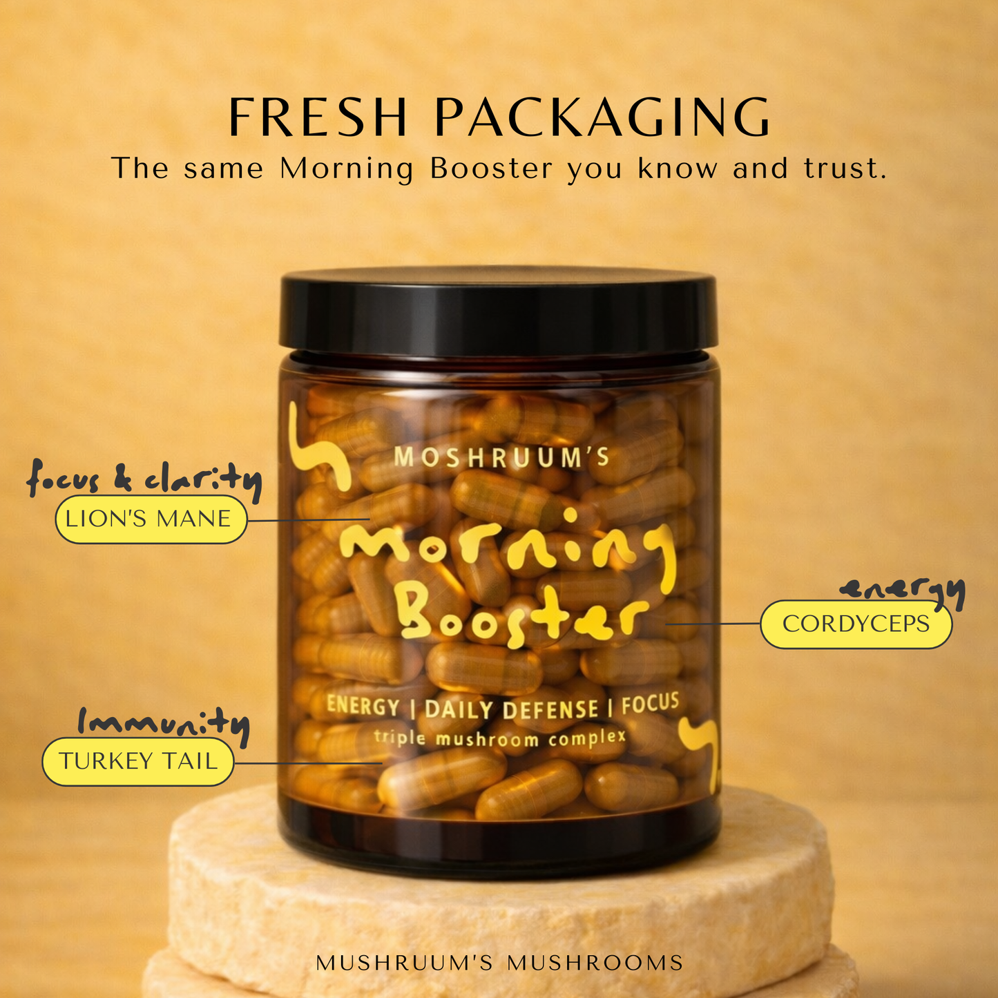 Morning Booster Capsules – Cordyceps Lion’s Mane Turkey Tail – Energy From Within – Morning Ritual